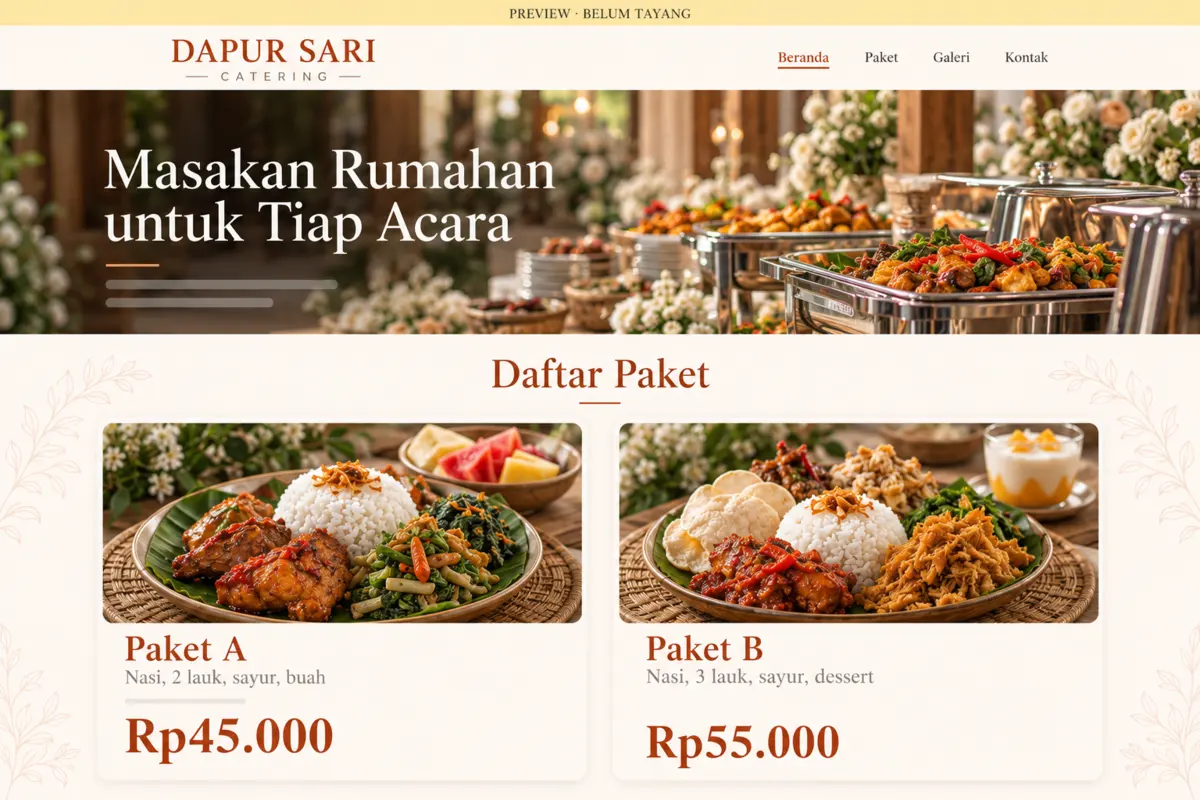Preview website Dapur Sari, belum tayang: Paket B sekarang Rp55.000
